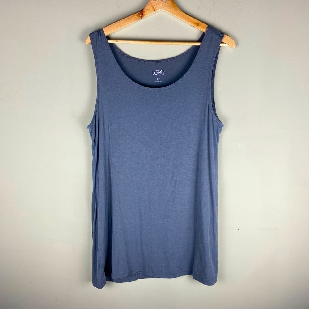 LOGO Lori Goldstein: Super Soft Jersey Knit Basic Plain Tank Top Gray LP